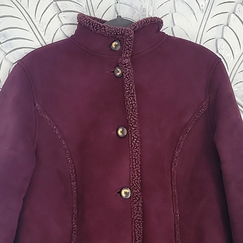Vintage L.L. Bean Faux Suede Sherpa Lined Button Down Jacket Size Small